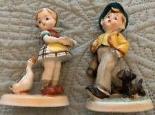Antique Porcelain “Boy & Golf Clubs” - “Girl & Goose” Figurines - Occupied Japan picture