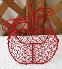 APPLE BASKET~Red~Metal Chicken Wire Design~7