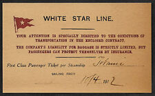 Titanic White Star Line Reprint Ticket On Original Period 1912 Paper *001 picture