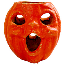 Vintage Paper Mache Halloween Pumpkin Jack O Lantern Two Faced Choir Boy 4.5