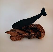 John Perry Art Vintage Black Whale On Burlwood Sculpture picture
