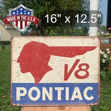 Pontiac V8 Original Car Emblem Tin Metal Classic Sign Poster Garage Shop Barn picture