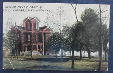 1912 Burlington Kansas Kelly Park & Library Postcard & Cancel picture
