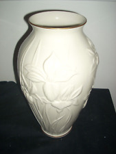 LENOX Masterpiece Ivory Vase Embossed Iris with Gold Trim 15 Inches.  picture