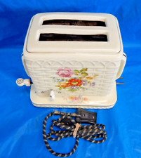 1930's PORCELIER CERAMIC BASKETWEAVE FLORAL TOASTER WITH CORD - GREAT CONDITION picture