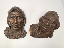Pair VTG Native Chief Bust Sculpted Foam Figures Bronze Finish Signed Nielsen picture