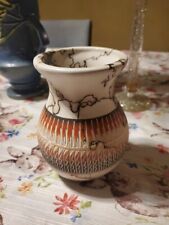 Navajo Horse Hair Pottery Vase Marked Multicolored picture