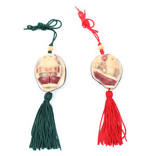 Vintage Tagua Nut Pair Carved Hanging Santa Ornaments picture