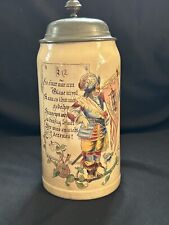 GREAT Mettlach Landsknecht Lidded Beer Stein #1526/599 c.1898 With Engraved Lid picture