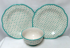 Pioneer Women Blue Polka Dot Retro Set of  3 1 Bowl & 2 Dinner Plates Micro Dish picture