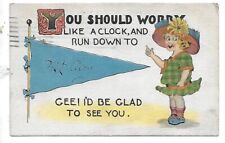 GEE I'D BE GLAD TO SEE YOU -1914 Mount Airy, Pa. Pennant Postcard-Posted picture