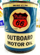 Vintage PHILLIPS 66 Outboard Motor Oil Metal Can 8 Oz 1/2 Pint - Boat 73-A Blue picture