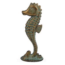 Cast Iron Seahorse Table Top Figurine Statue Verdigris Patina Nautical Decor picture