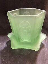 Oriental Asian Design Green Sea Glass Hexagon Pedestal Vase Embossed Frog Vase picture