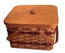 Amish Pie Carrier Large Size Basket Hard Bottom Woven Swinging Handles picture
