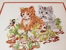 Whimsical Cat Kittens Needle Point Art Butterfly Bird Spring 15x18 picture