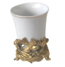 Vintage Matson Gold Tone Pweter Bird Flowers Footed Holder Porcelain Cup 4.25