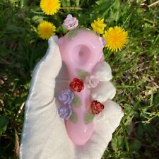 Pink Flowers Glass Pipe Smoking Hand Spoon Tobacco Bowl picture