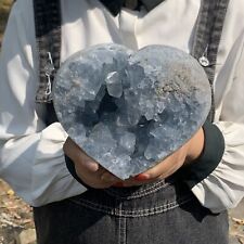 6.3LB Natural Blue Celestite Quartz Cluster Heart Crystal Geode Mineral healing picture
