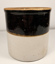 Vintage Antique 2 Tone Ceramic Crock Brown White 8' Tall x 7” Dia. picture