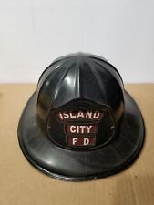 Vintage Cairns Black Fire Helmet W/ Leather Shield Island City Fire Dept picture