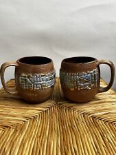 2 Rare Sascha Brastoff Brown Blue Gold Abstract Mug  Signed M62 Calif Pottery picture