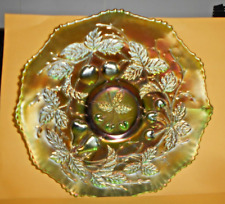 VINTAGE NORTHWOOD GREEN CARNIVAL GLASS DISH THREE FRUITS 24 CM OR 9.1/2 INCH DIA picture