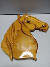 Vintage Intarsia Wooden Horse Head Wall Hanging Decor Handcrafted 18