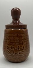 Vintage 1970s Glazed Ceramic Wooden BBQ Sauce Jar With Brush picture