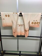 Japanese Vintage Kimono Haori Jacket pure silk beige Front string Height 30.7in picture
