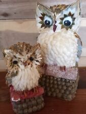  Set of 2 Handcrafted Seashell Owl Figures 6.5