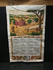Vtg 1981 Farm House Harvest Cloth Wall Hanging Calendar Screen Printed Kay Dee picture