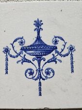 1800 Blue Transferware White Base Tile Fancy Chandelier Scrolls England picture