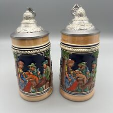 Miniature German Beer Steins With Lid Fox Matching Set picture