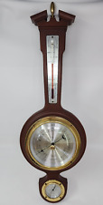 Taylor Banjo Wall Thermometer Barometer Brass Weather Station Vintage Mahogany picture