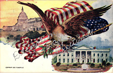 1906 DECORATION DAY GREETINGS Eagle White House Embossed Postcard picture