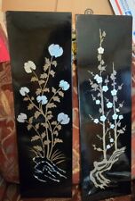 2 San Pacific International SPI Laquer Wall Panel Plaques CHRYSANTHEMUMS DOGWOOD picture