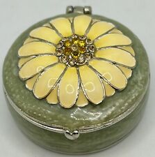 Vintage Monet Trinket Pill Box Yellow Flower Ring Enamel Crystal Rhinestone picture