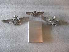 VIETNAM ERA 1973 SCATBACK ZIPPO LIGHTER +3 STERLING SILVER SR AIRCREW WINGS PINS picture