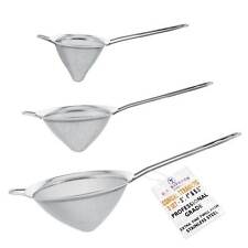 U.S. Kitchen Fine Twill Mesh Stainless Steel Conical Strainer Set 3 4 5