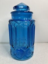 Vintage L.E. Smith Moon and Stars Kings Crown Blue Canister Jar With Lid 12” picture