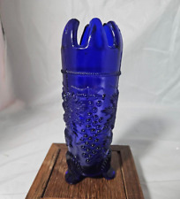 VINTAGE MOSSER ART GLASS Cobalt Blue GRAPE & CABLE VICTORIAN Hat Pin Holder 7.5