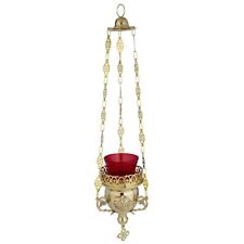Ornate Embossed Brass Hanging Red Globe Sanctuary Lamp for Church 13 In picture