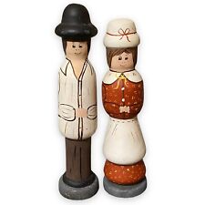 Pilgrim Couple Wooden Folk Art Vintage Thanksgiving Figures 11” picture