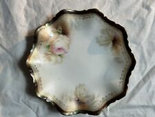 Antique RS Prussia Hand Painted Roses Porcelain Iridescent Plate W/ Gold Trim 6” picture