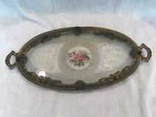 Antique Silvercraft Brass & Glass Tray #1100 picture