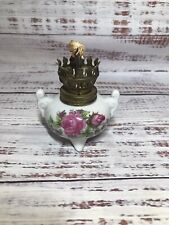 Vintage Mini 3 Footed Ceramic Porcelain Oil Lamp Pink Floral Design No Shade picture