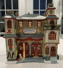 RARE Lemax Christmas Plymouth Corners  Fire Station 2002 Lights Up Excellent Cd picture