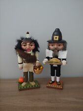 Vintage BRN Designs Pilgrim & Native American Thanksgiving Carved Nutcracker Set picture