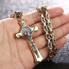 Stainless Steel Saint Catholic Benedict Crucifix Cross Pendant Necklace for Men picture